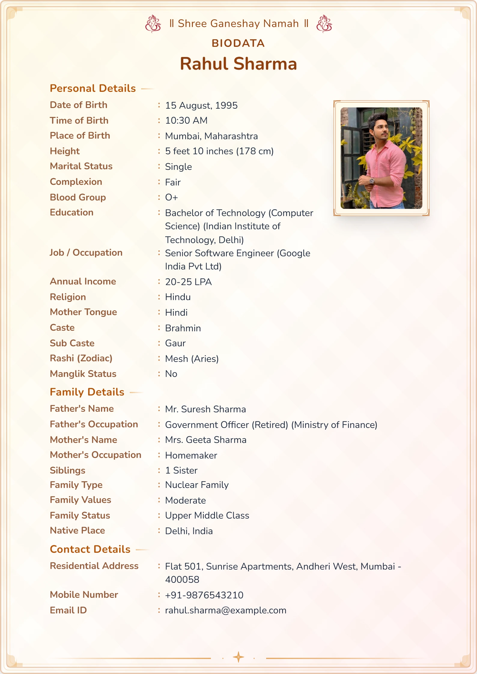 Wedding biodata format for boy sample 3